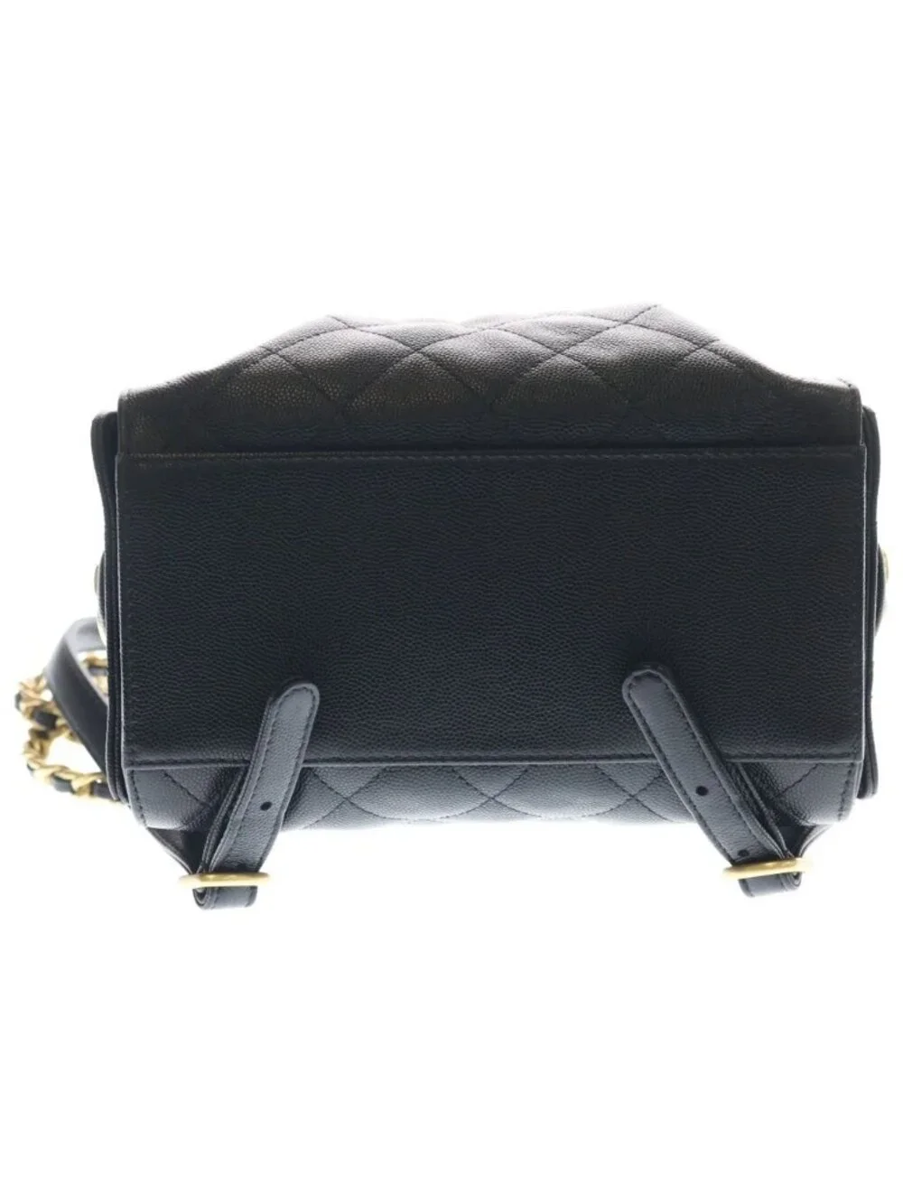 Chanel 25 Caviar Leather Backpack Gold Black Plate